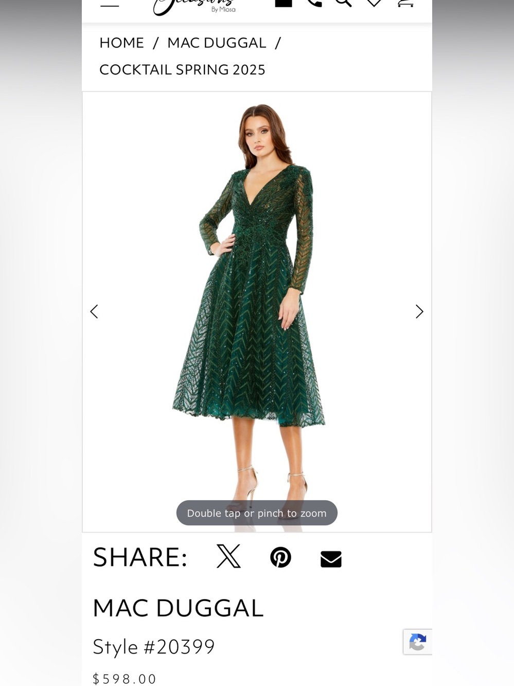 Mac Duggal Emerald Green V-Neck Lace & Sequin A-Line Cocktail Dress